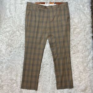 Paisley & Gray Downing Slim Fit Plaid Tan Dress Pants Mens Size 40x32